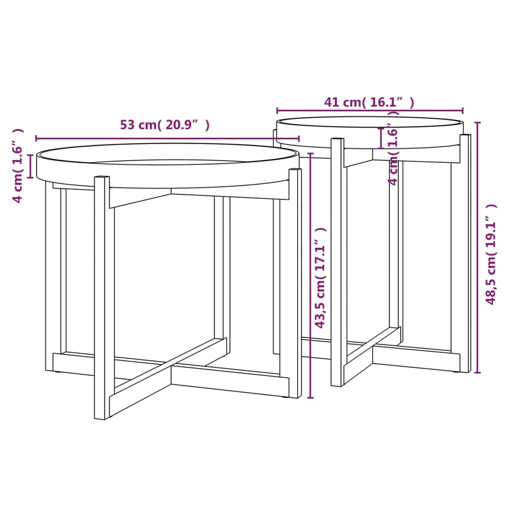 Coffee Tables 2 pcs Black Engineered Wood and Solid Wood Pine