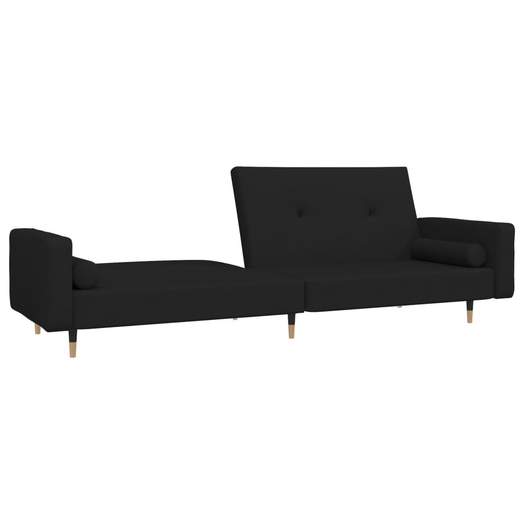 2-Seater Sofa Bed with Two Pillows Black Velvet