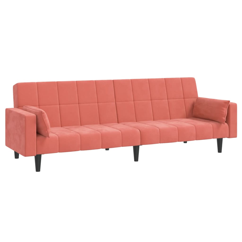 2-Seater Sofa Bed with Two Pillows Pink Velvet