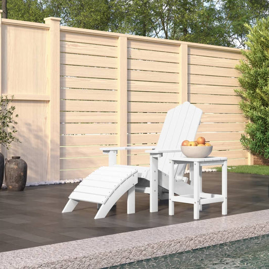 Patio Adirondack Chair with Footstool & Table HDPE White