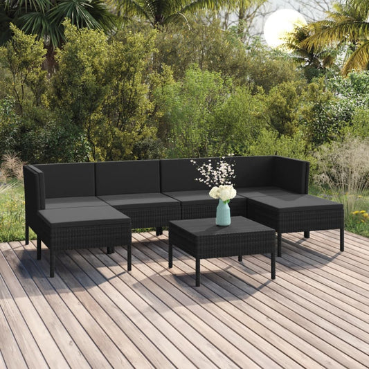 7 Piece Patio Lounge Set with Cushions Poly Rattan Black