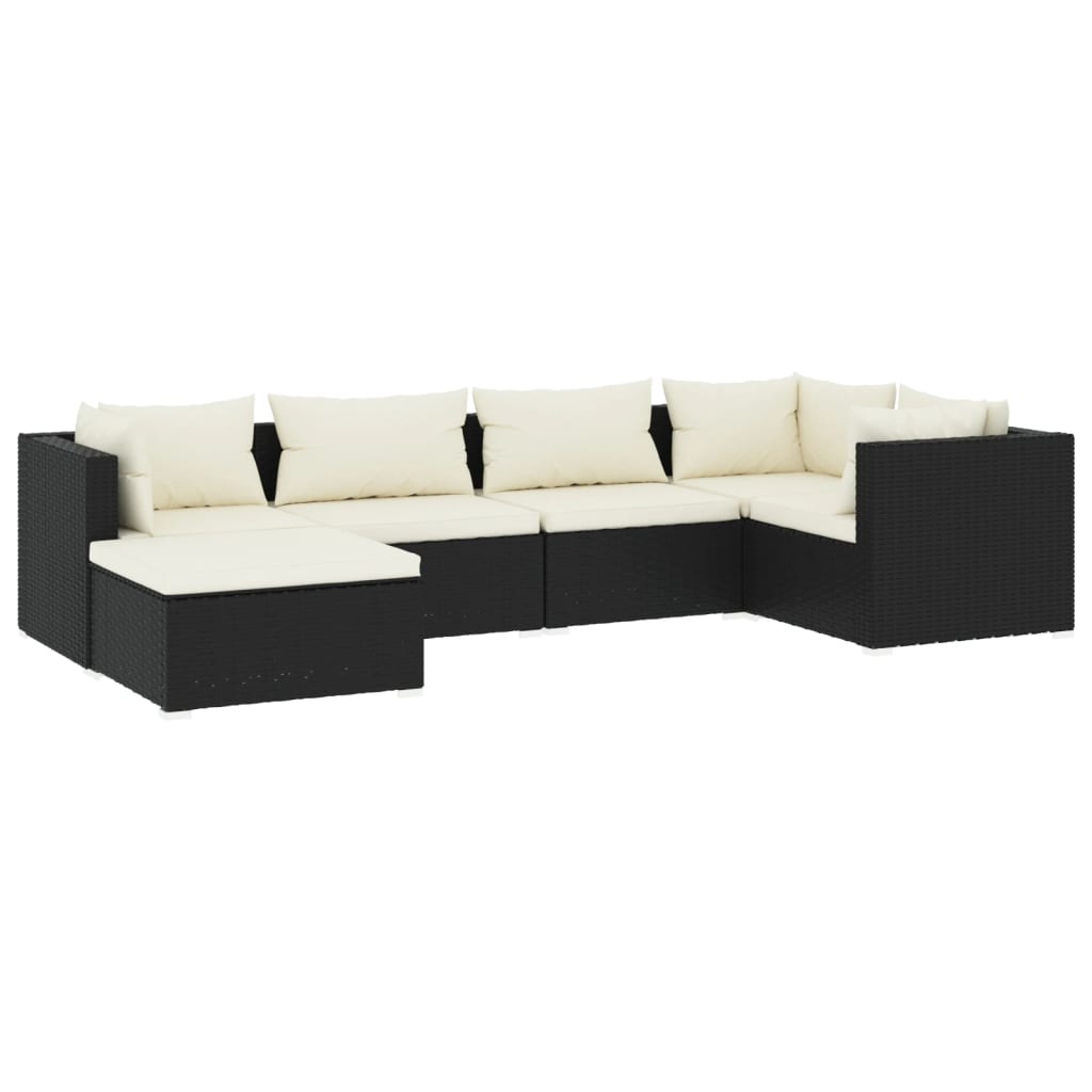 6 Piece Patio Lounge Set with Cushions Poly Rattan Black