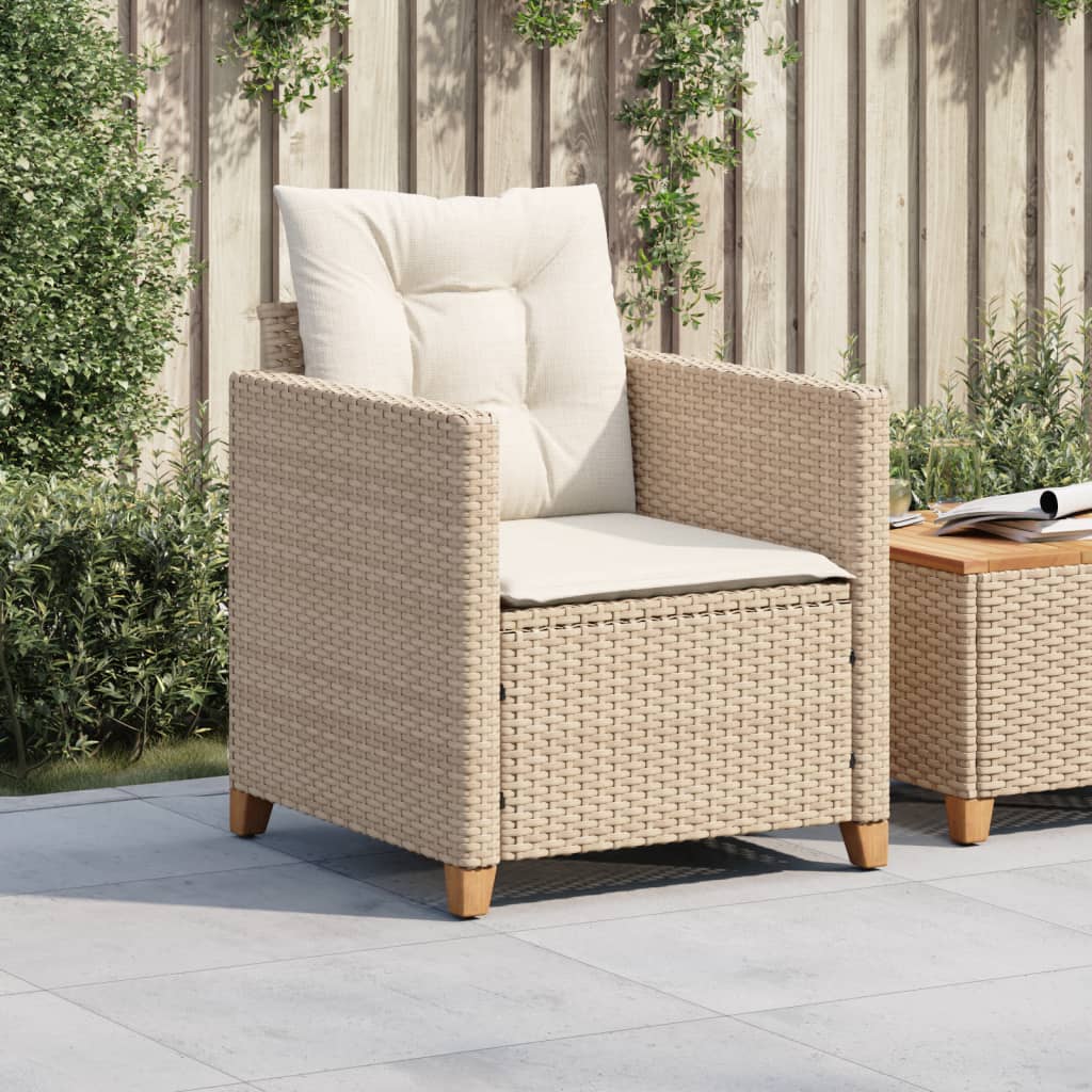 Patio Chair with Cushions Beige Poly Rattan