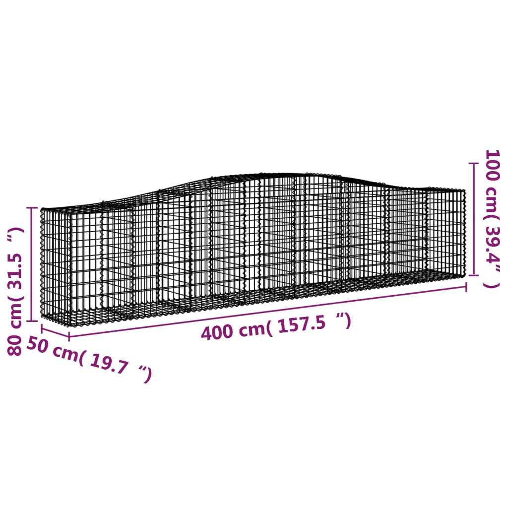 Arched Gabion Baskets 3 pcs 157.5"x19.7"x31.5"/39.4" Galvanized Iron