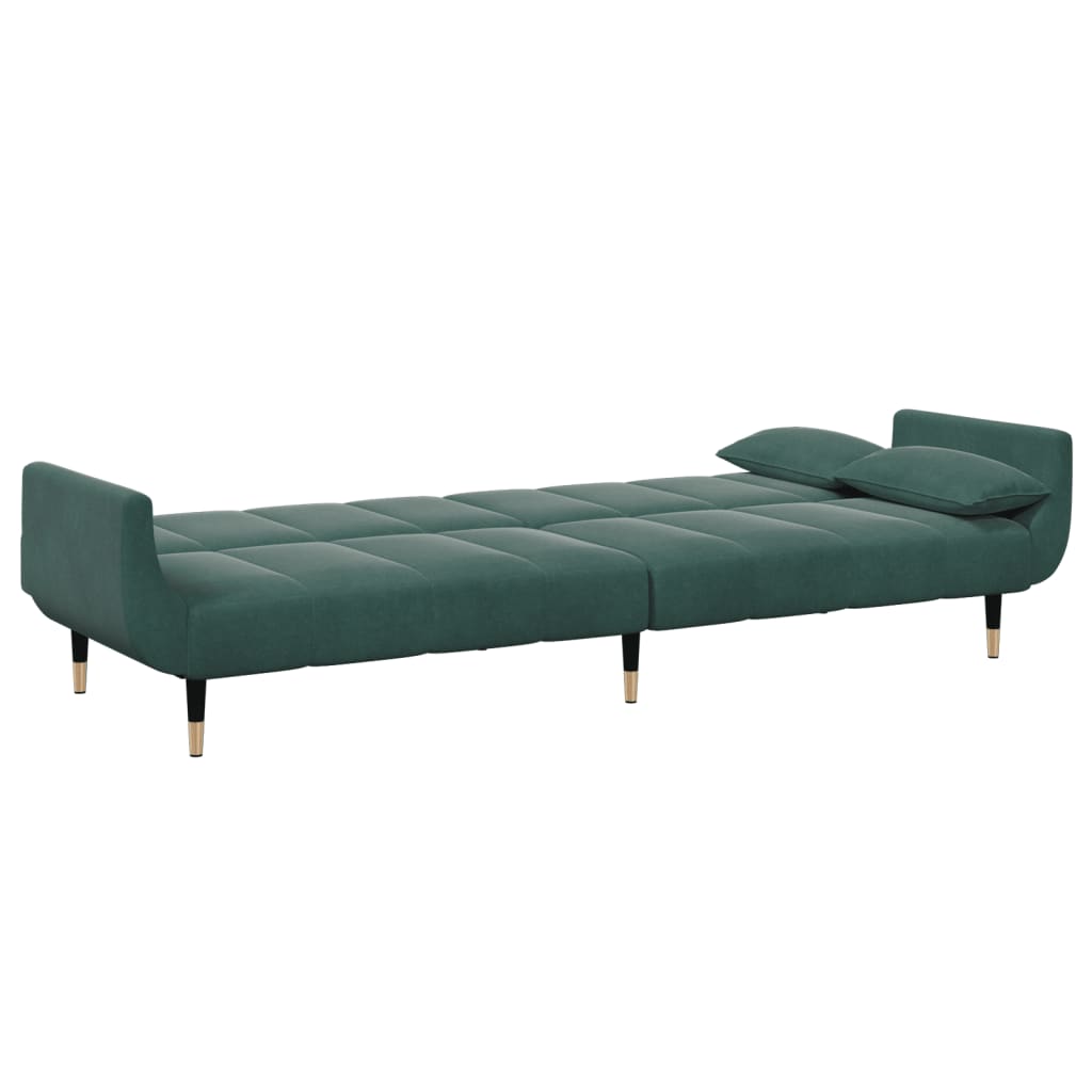 2-Seater Sofa Bed with Footstool Dark Green Velvet