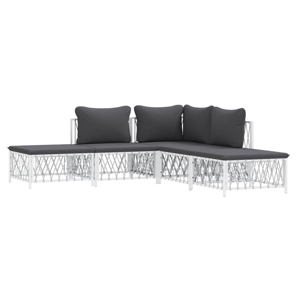 5 Piece Patio Lounge Set with Cushions White Steel