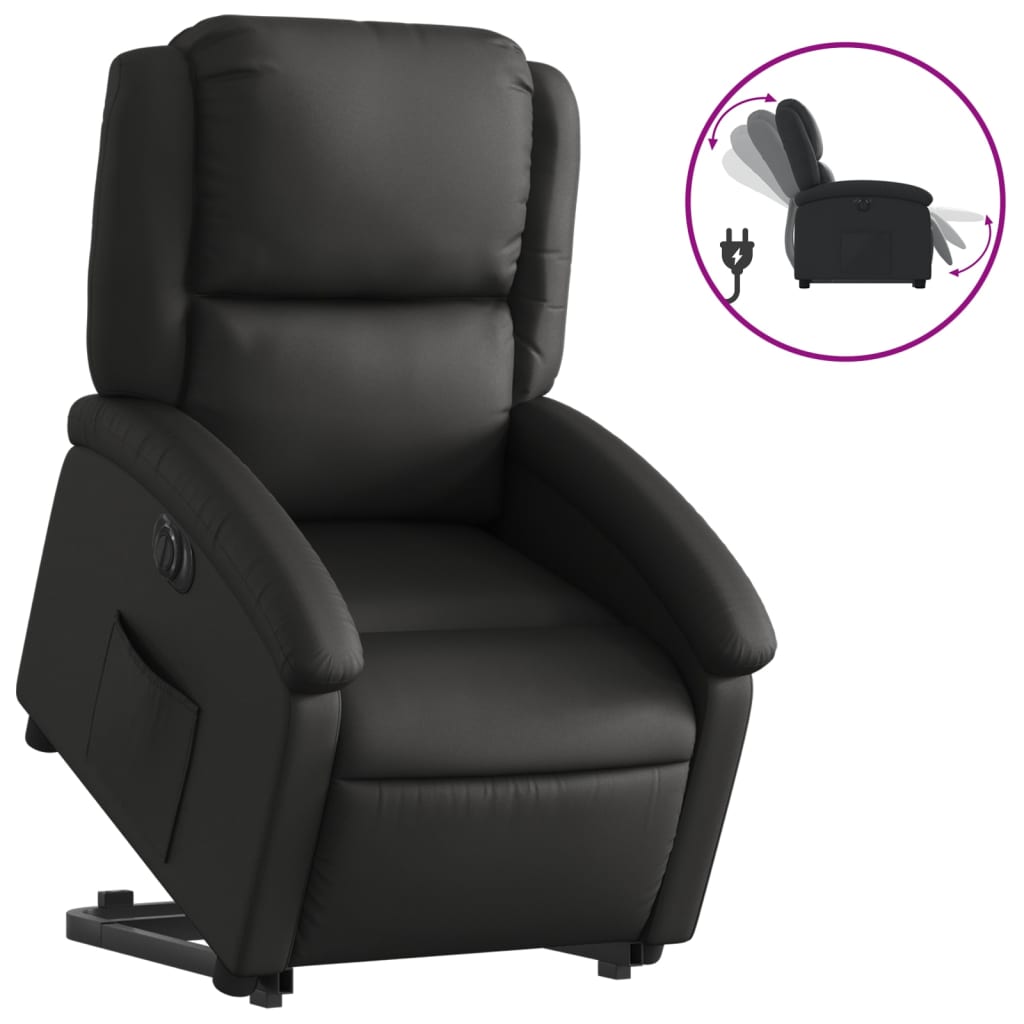 Electric Stand up Recliner Chair Black Real Leather