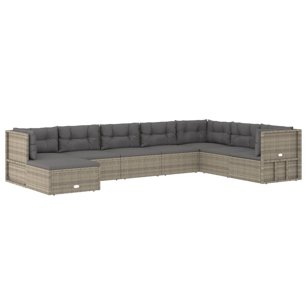 8 Piece Patio Lounge Set with Cushions Gray Poly Rattan