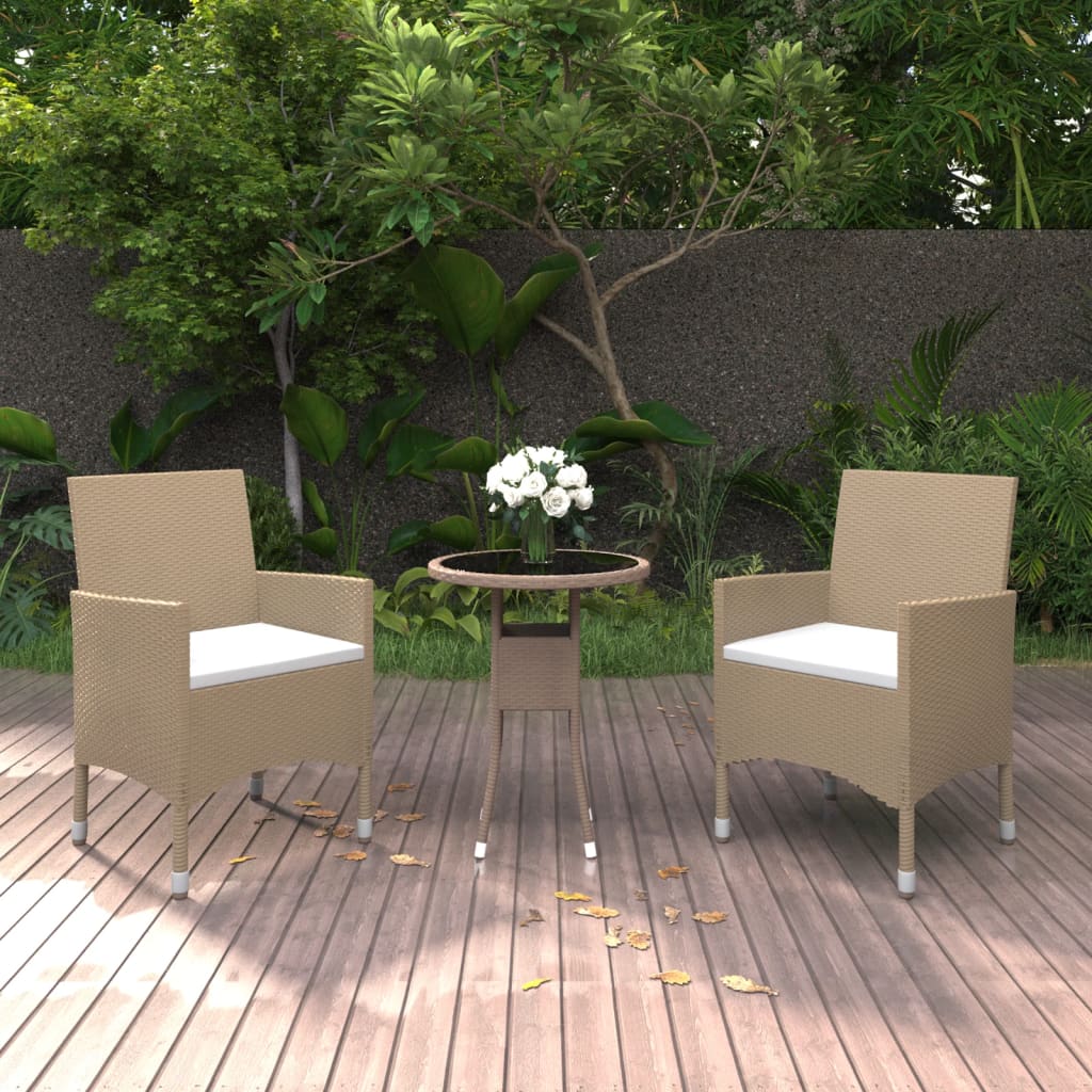 3 Piece Patio Dining Set Poly Rattan Brown