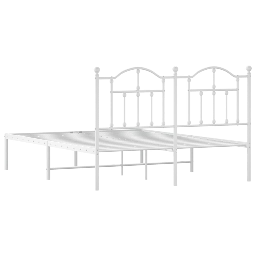 Metal Bed Frame without Mattress with Headboard White 53.1"x74.8"