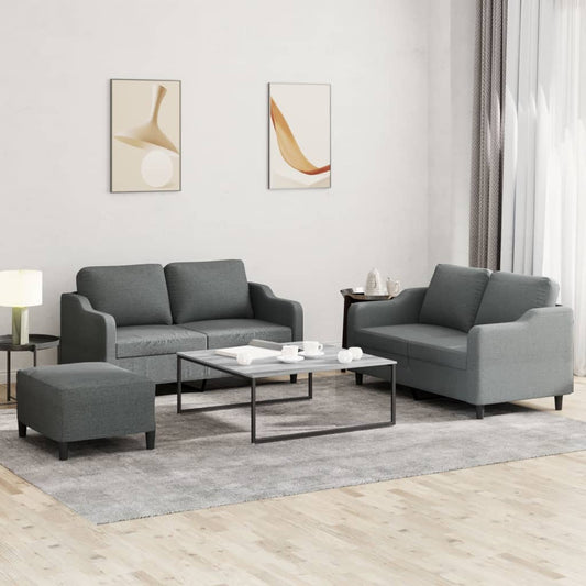 3 Piece Sofa Set with Cushions Dark Gray Fabric