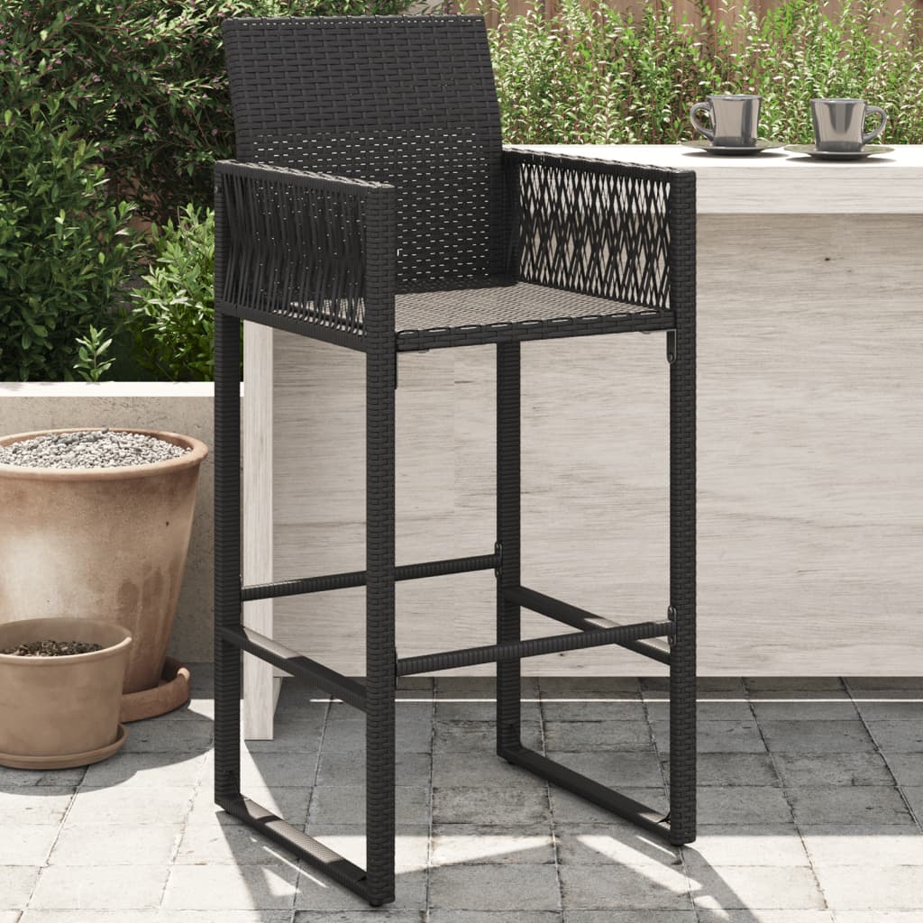 Patio Bar Stools 2 pcs Black Poly Rattan