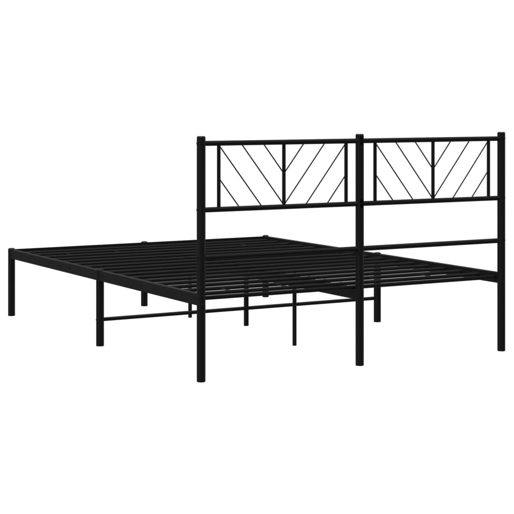 Metal Bed Frame without Mattress with Headboard Black 53.1"x74.8"