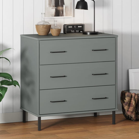 Sideboard with 3 Drawers Gray 30.3"x15.7"x31.3" Solid Wood OSLO