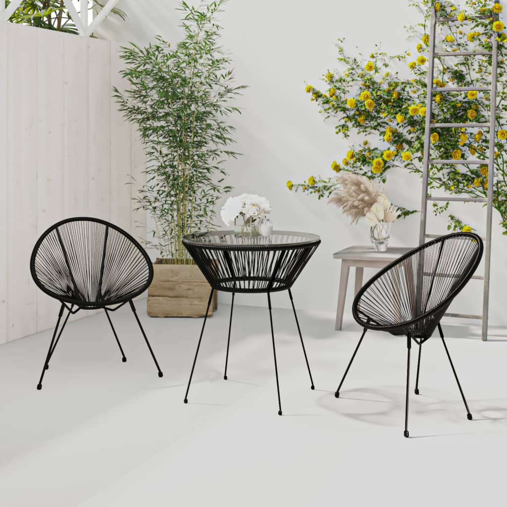 3 Piece Patio Dining Set Black