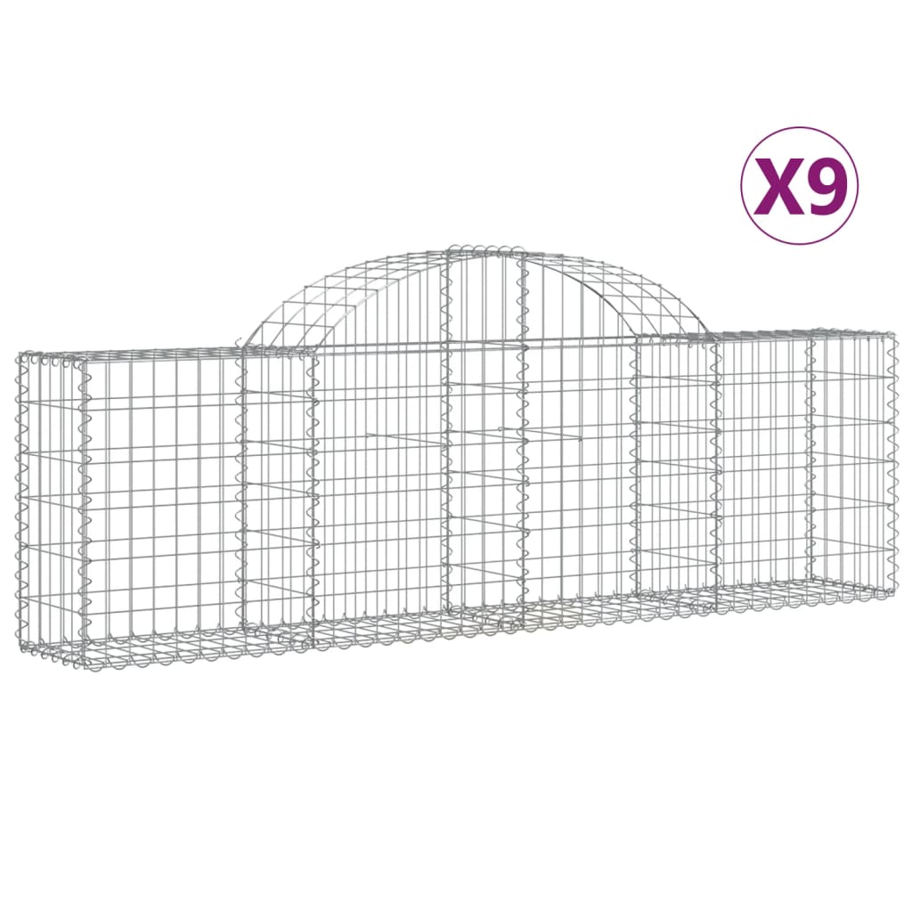 Arched Gabion Baskets 9 pcs 78.7"x11.8"x23.6"/31.5" Galvanized Iron