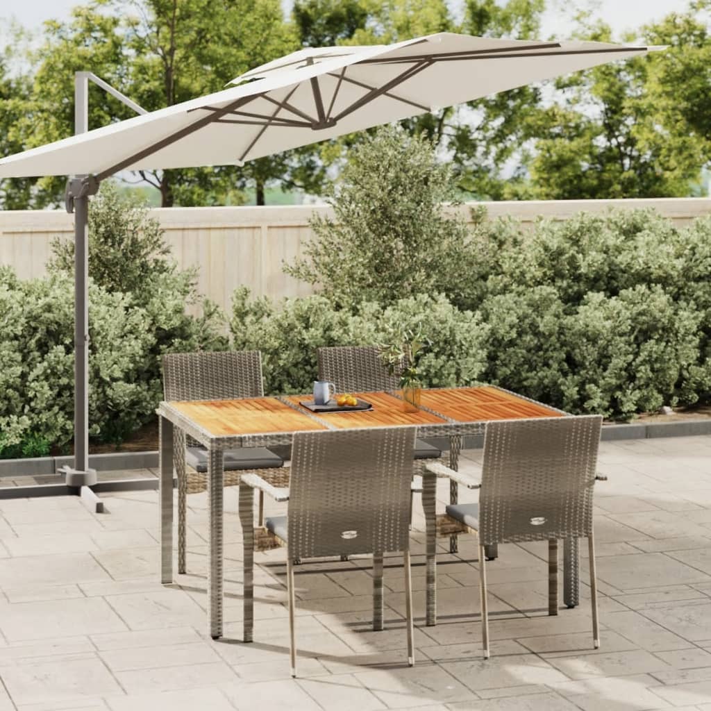 5 Piece Patio Dining Set with Cushions Gray Poly Rattan