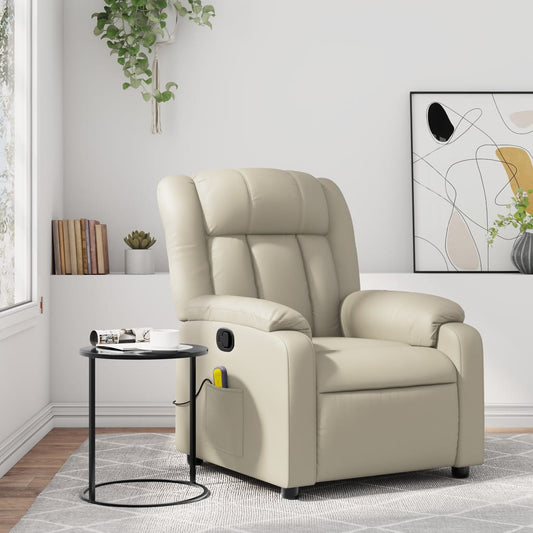 Massage Recliner Chair Cream Faux Leather