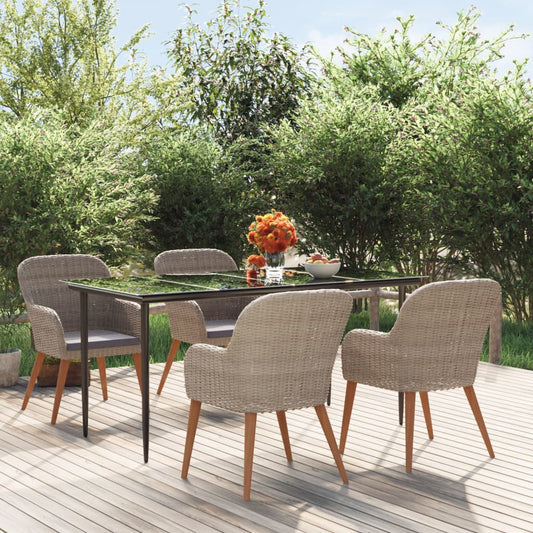 5 Piece Patio Dining Set with Cushions Brown