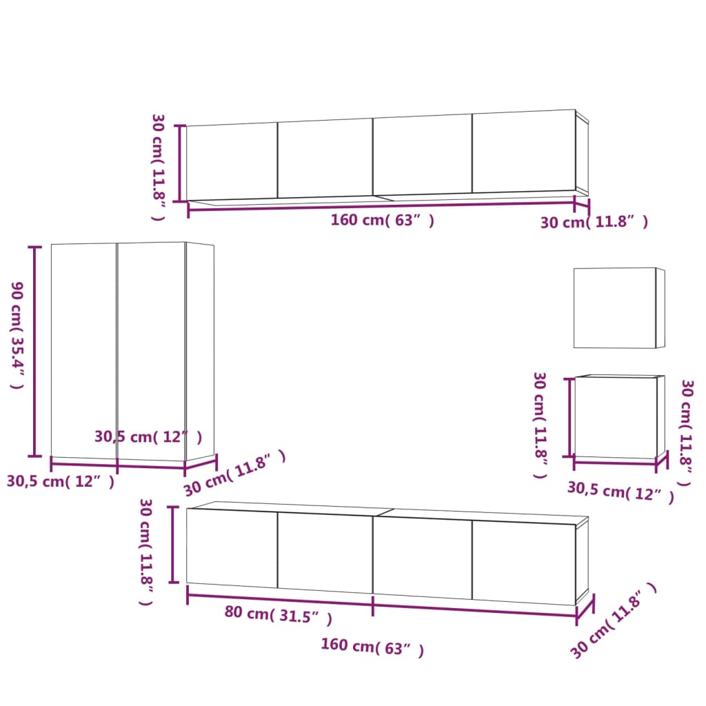 8 Piece TV Stand Set Concrete Gray Engineered Wood