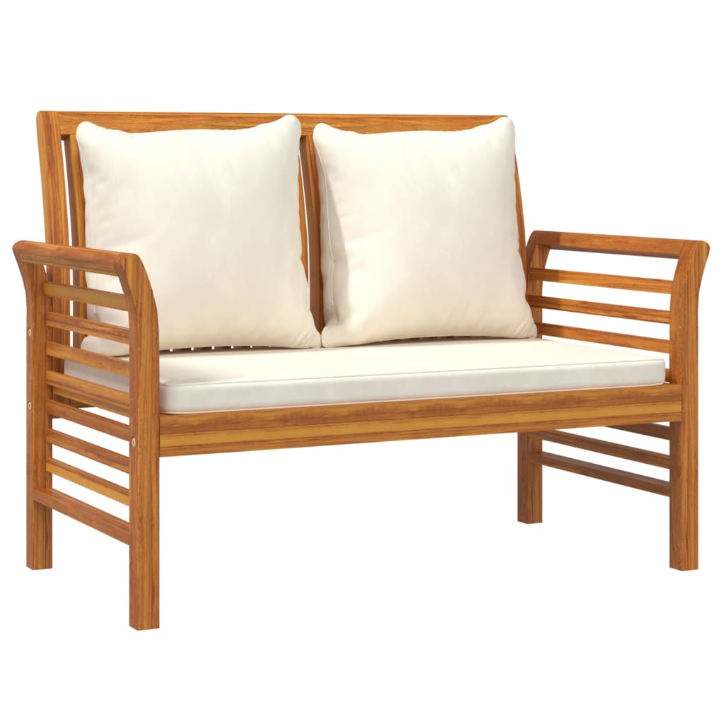 2 Piece Patio Lounge Set with Cream White Cushions Solid Wood