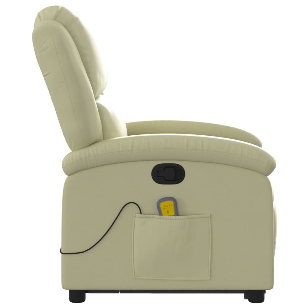 Stand up Massage Recliner Chair Cream Real Leather