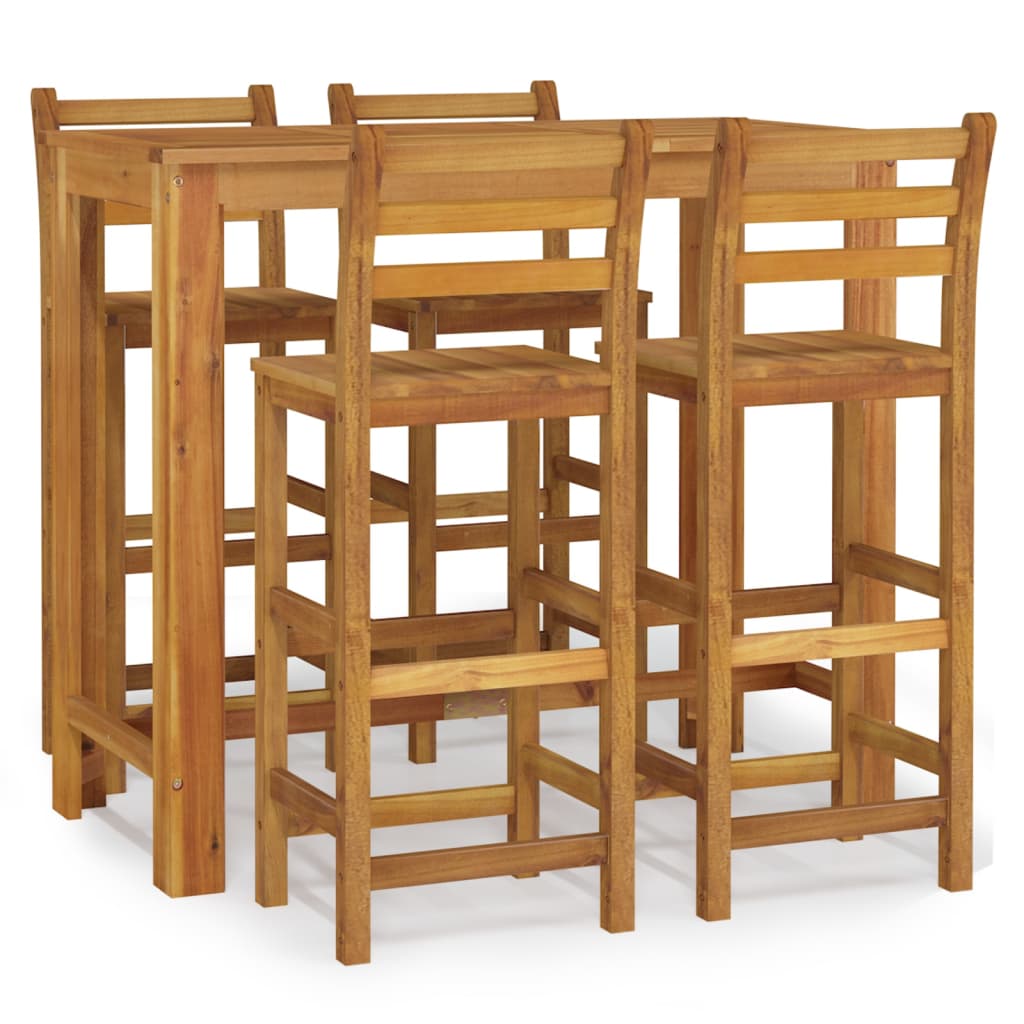 5 Piece Patio Bar Set Solid Wood Acacia