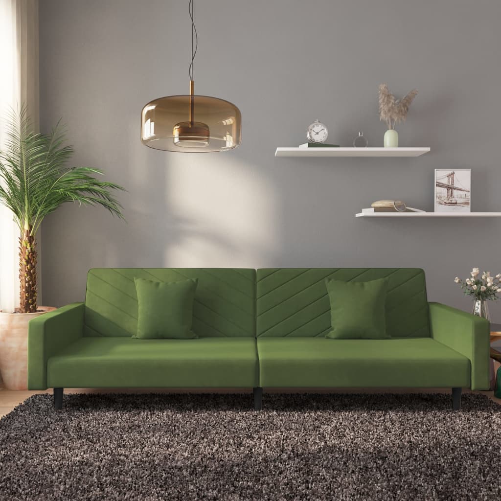 2-Seater Sofa Bed with Two Pillows Dark Green Velvet