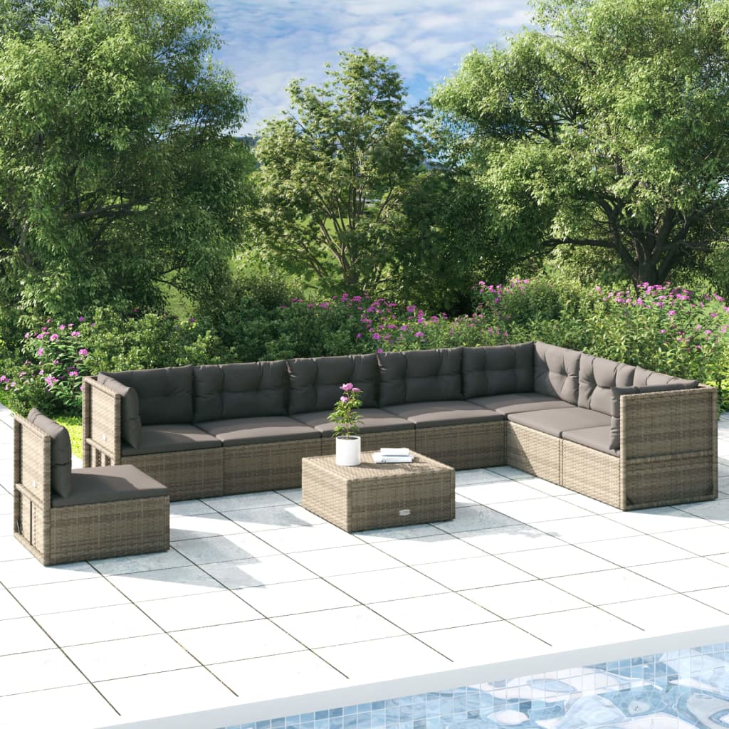 8 Piece Patio Lounge Set with Cushions Gray Poly Rattan