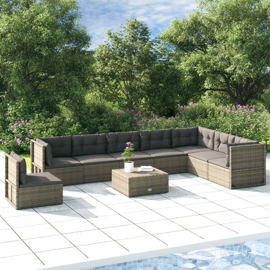 8 Piece Patio Lounge Set with Cushions Gray Poly Rattan