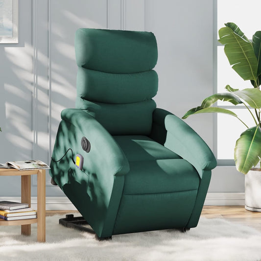 Electric Stand up Massage Recliner Chair Dark Green Fabric