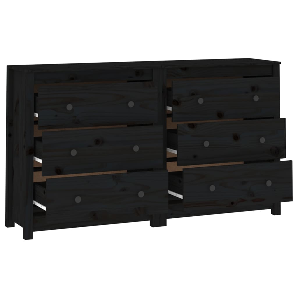 Sideboard Black 55.1"x13.8"x31.5" Solid Wood Pine