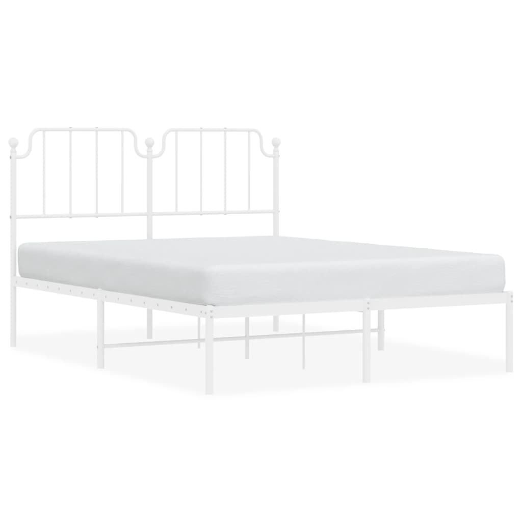 Metal Bed Frame without Mattress with Headboard White 53.1"x74.8"