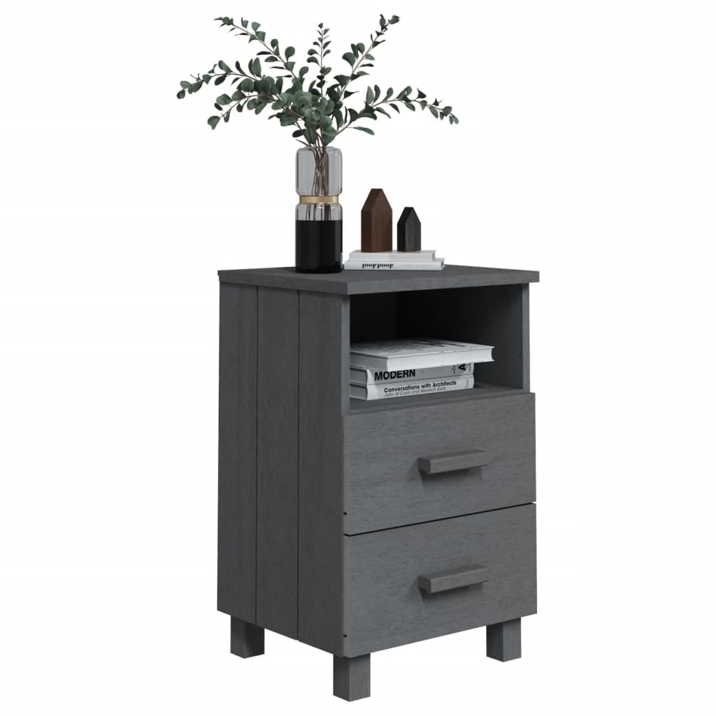 Bedside Cabinets HAMAR 2 pcs Dark Gray 15.7"x13.8"x24.4" Solid Wood