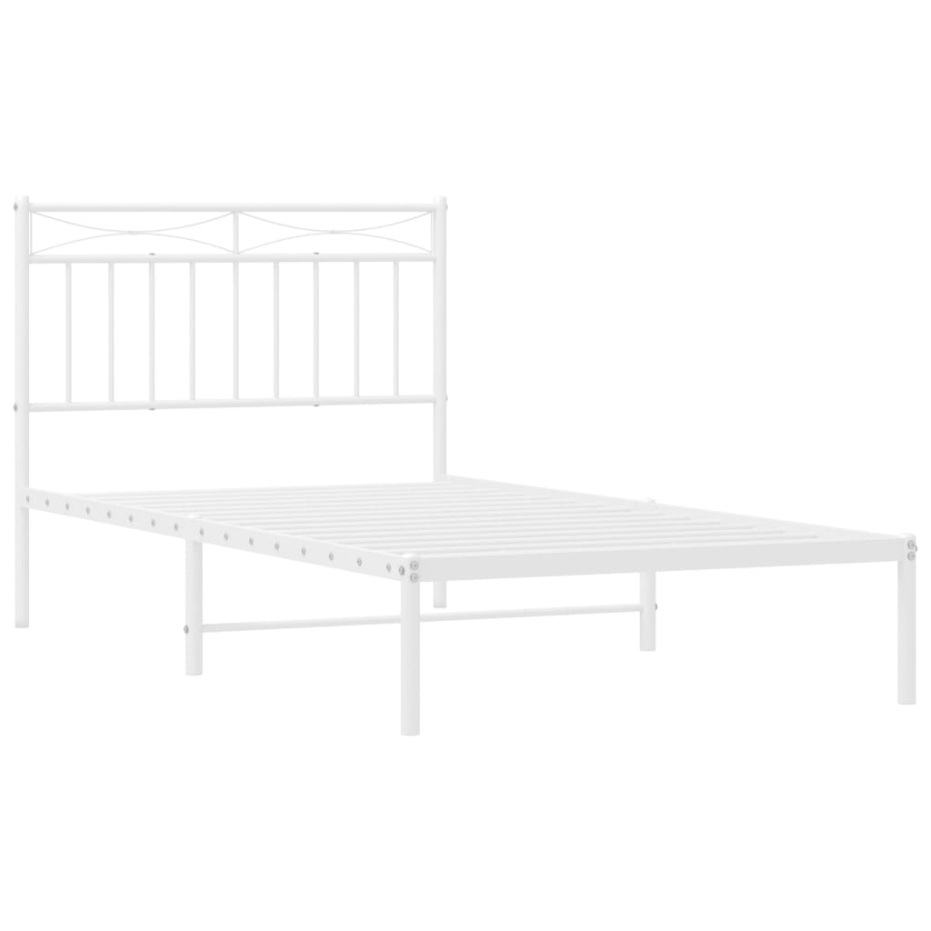 Metal Bed Frame without Mattress with Headboard White 39.4"x74.8"