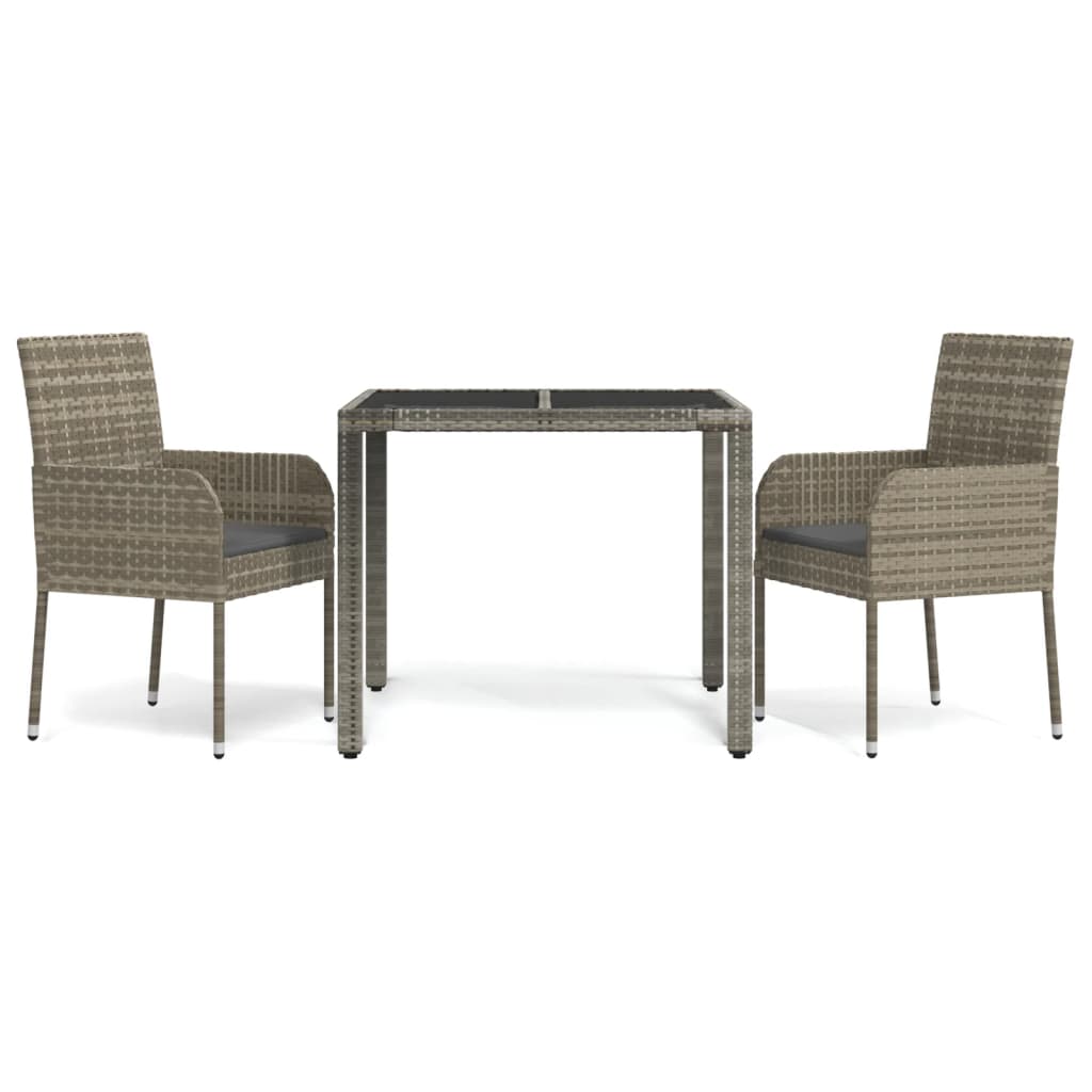 3 Piece Patio Dining Set with Cushions Gray Poly Rattan