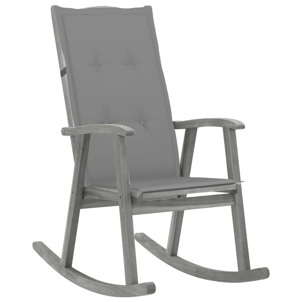 Rocking Chair with Cushions Gray Solid Acacia Wood