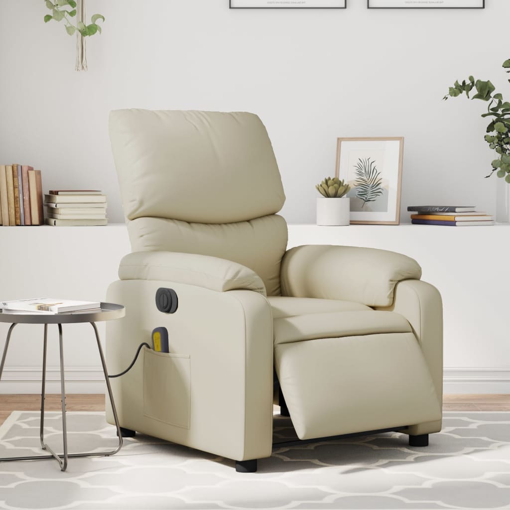 Electric Massage Recliner Chair Cream Faux Leather