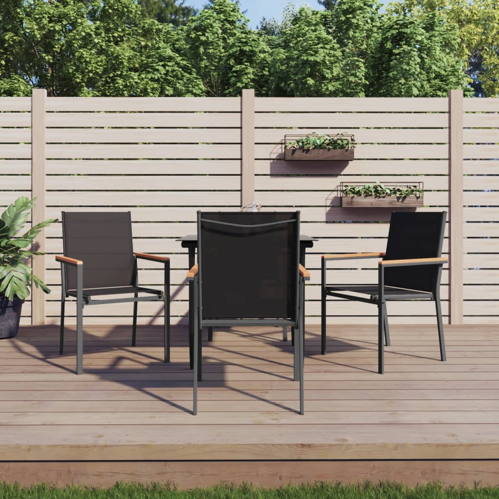 5 Piece Patio Dining Set Black Textilene and Steel