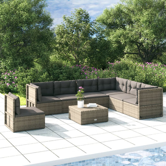 7 Piece Patio Lounge Set with Cushions Gray Poly Rattan