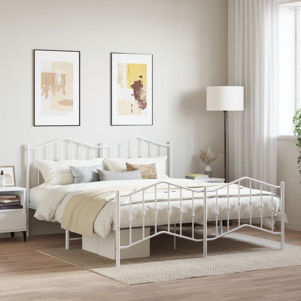 Metal Bed Frame without Mattress with Footboard White 72"x83.9"