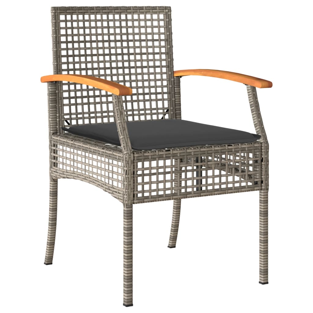 Patio Chairs with Cushions 2 pcs Gray Poly Rattan Acacia Wood