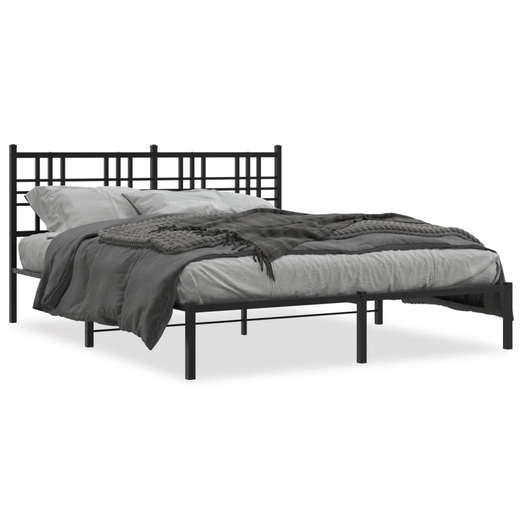 Metal Bed Frame without Mattress with Headboard Black 59.1"x78.7"