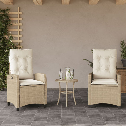 Reclining Patio Chairs 2 pcs with Cushions Beige Poly Rattan