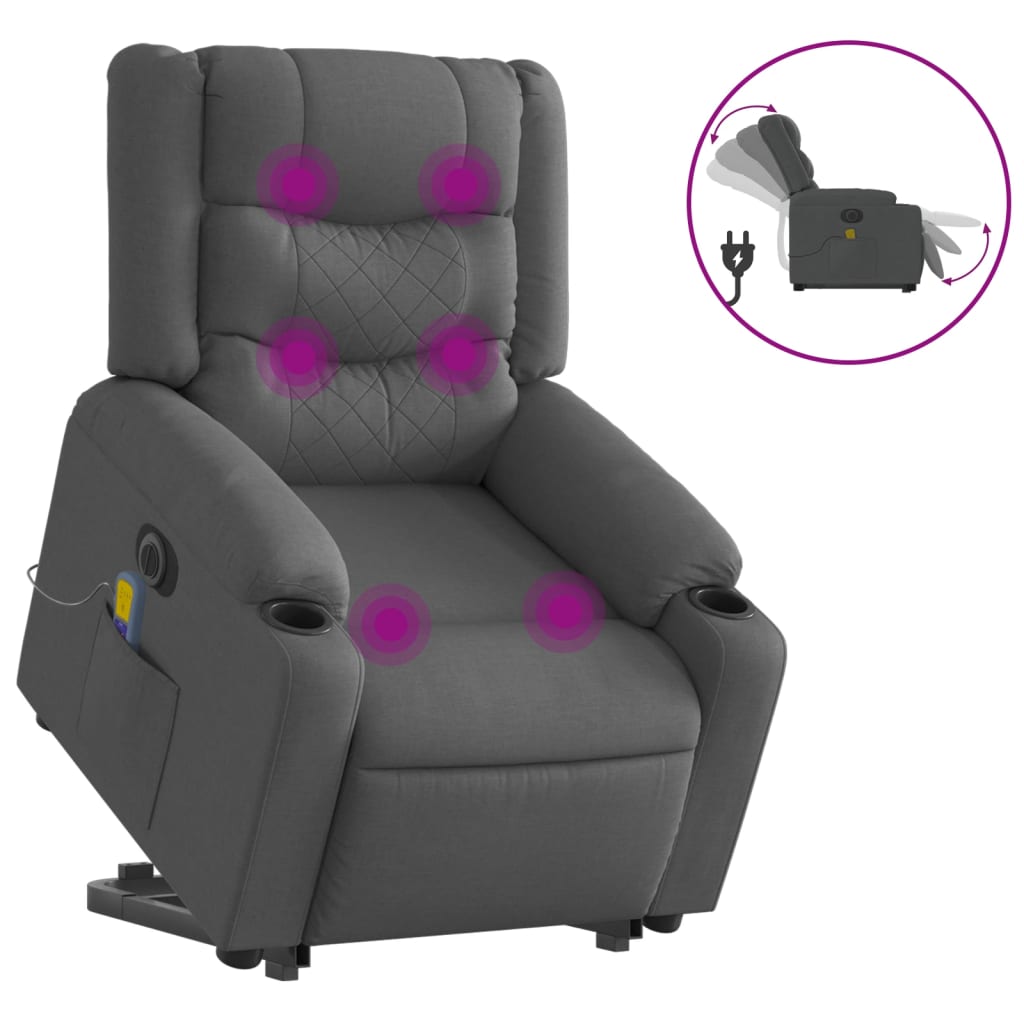 Electric Stand up Massage Recliner Chair Dark Gray Fabric