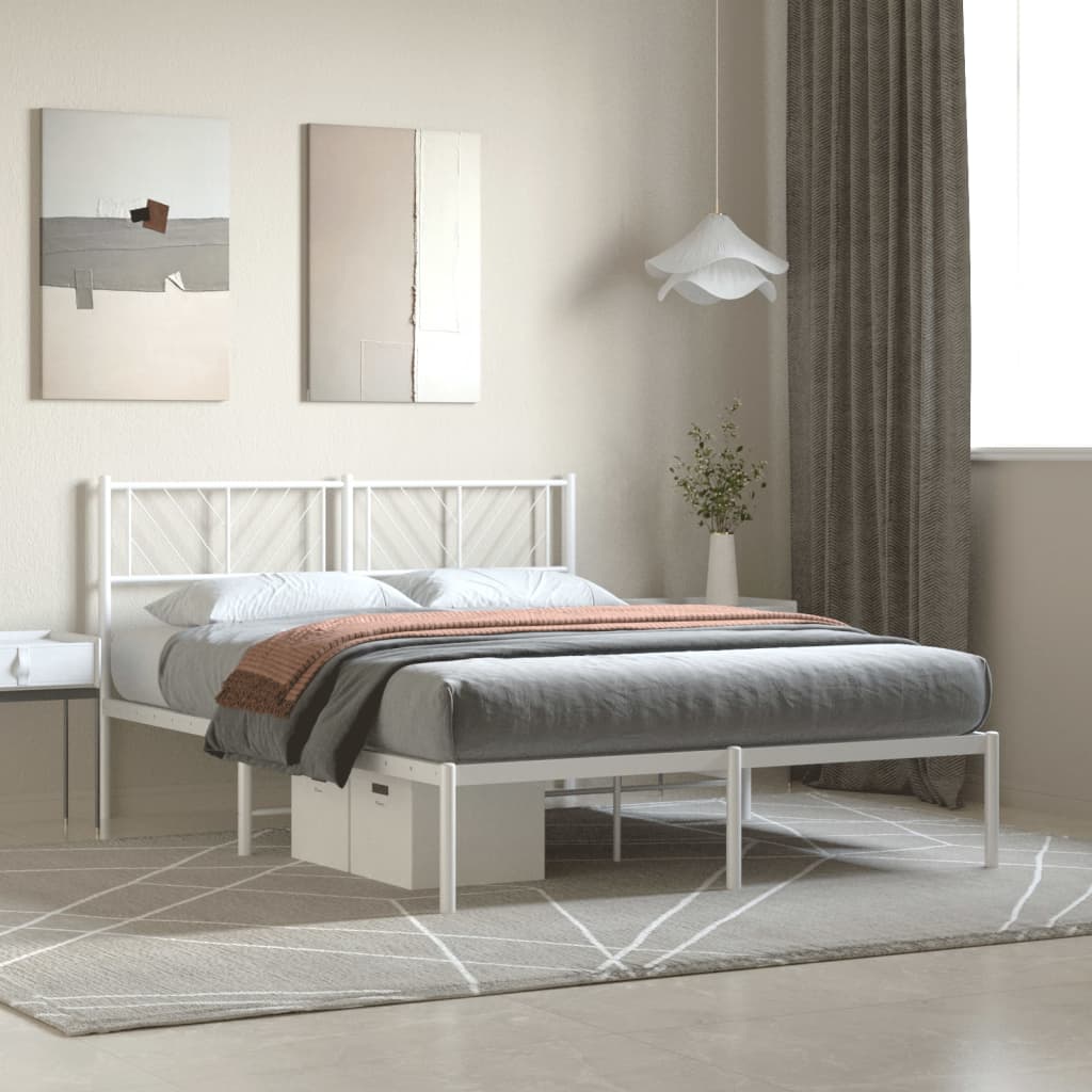 Metal Bed Frame without Mattress with Headboard White 59.1"x78.7"