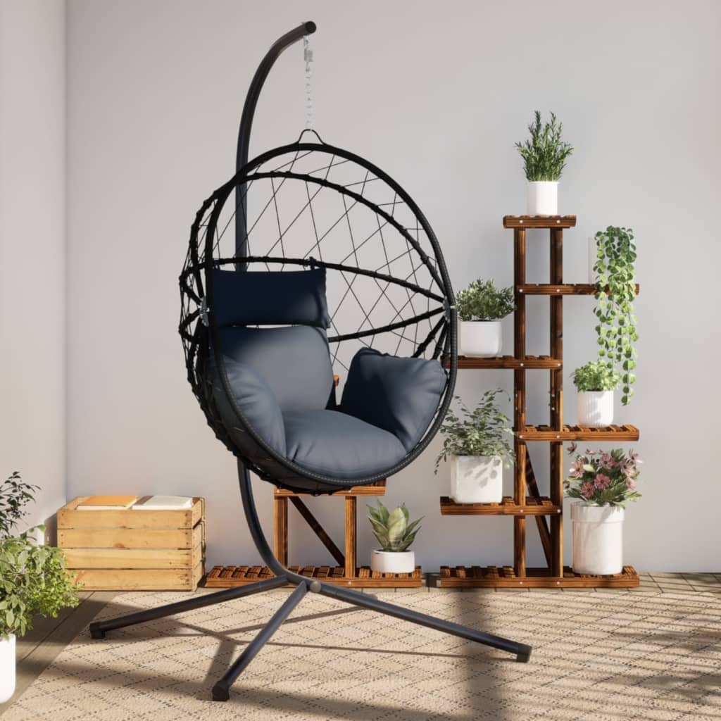 Hanging Egg Chair with Stand Anthracite Rattan and Steel