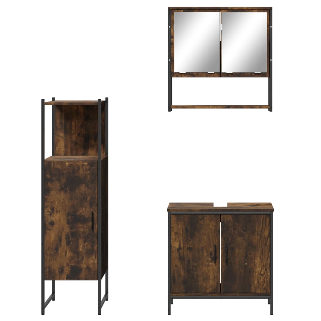 3 Piece Bathroom Furniture Set Smoked Oak Engineered Wood