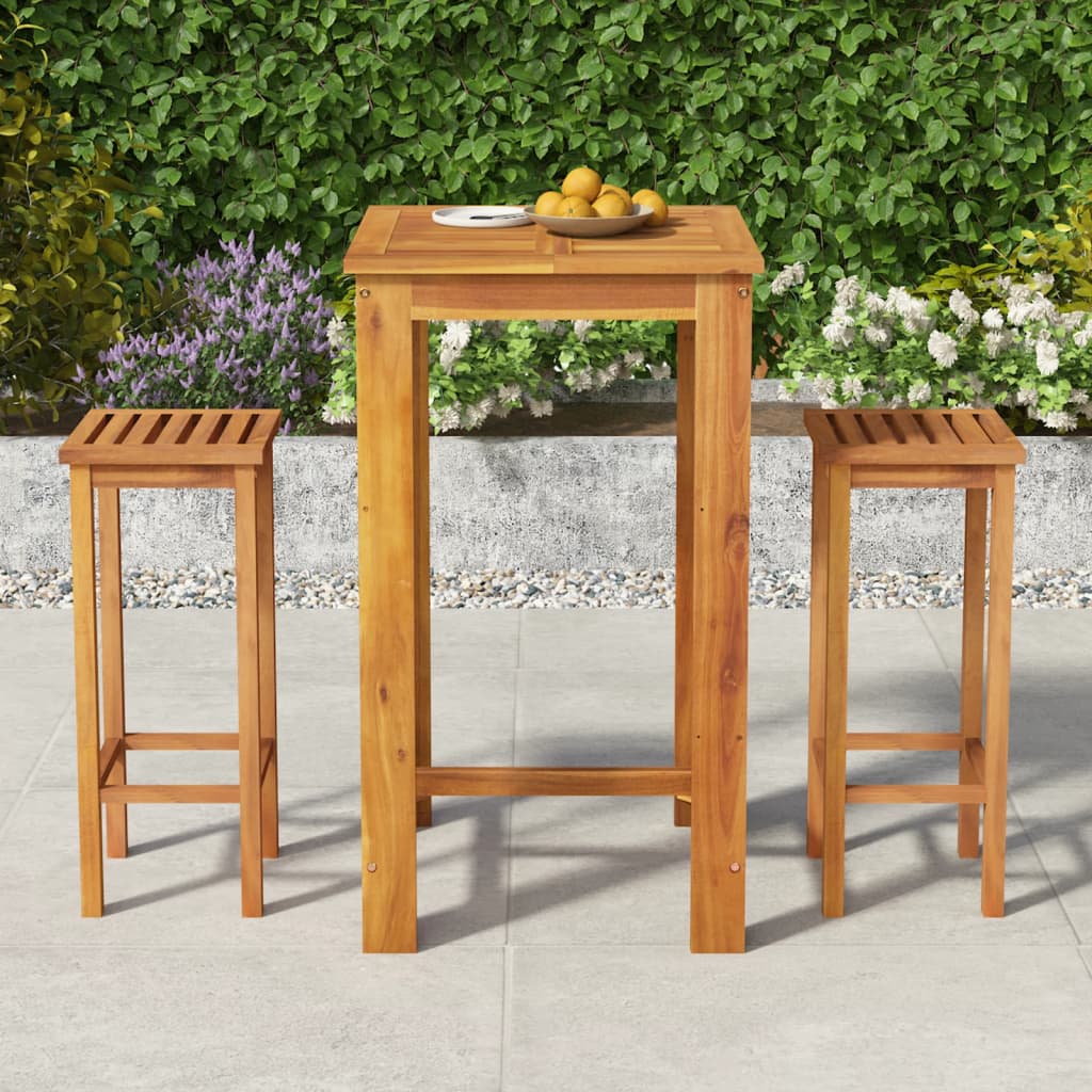 3 Piece Patio Bar Set Solid Wood Acacia