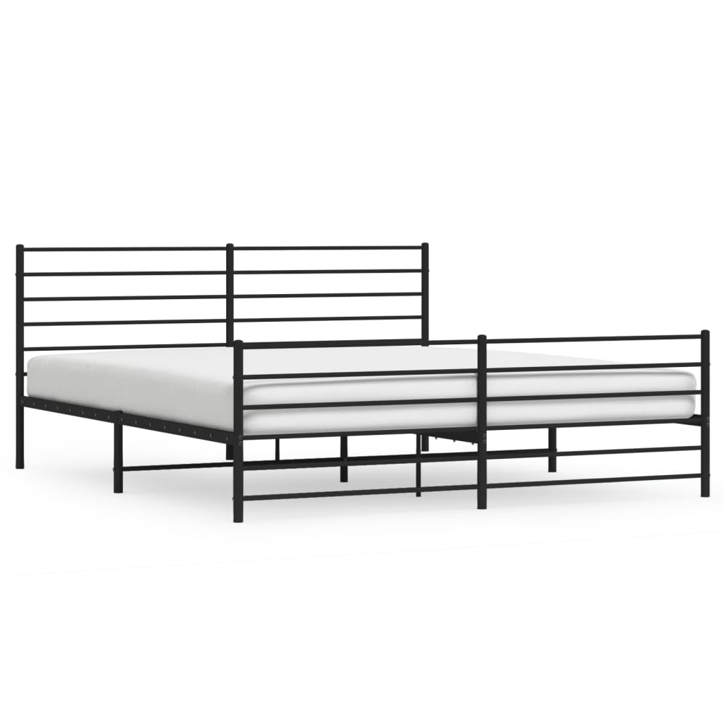 Metal Bed Frame without Mattress with Footboard Black 72"x83.9"